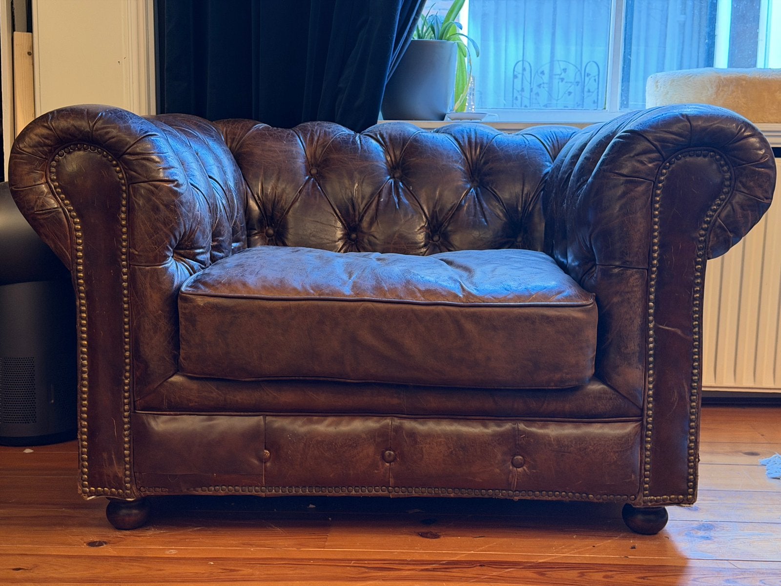 Leren fauteuil - Chesterfield vintage, Ophalen, Gebruikt, Chesterfield, Leer