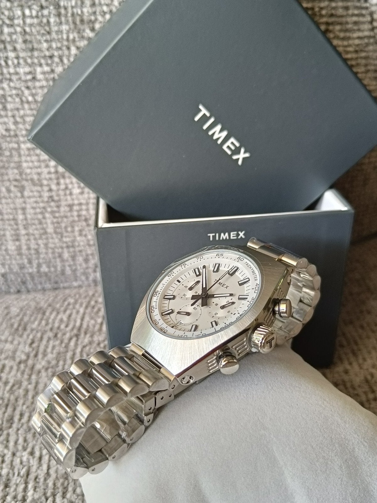 Timex Legacy Tonneau Chronograph TW2W22200, Staal, Polshorloge, Nieuw, Ophalen of Verzenden