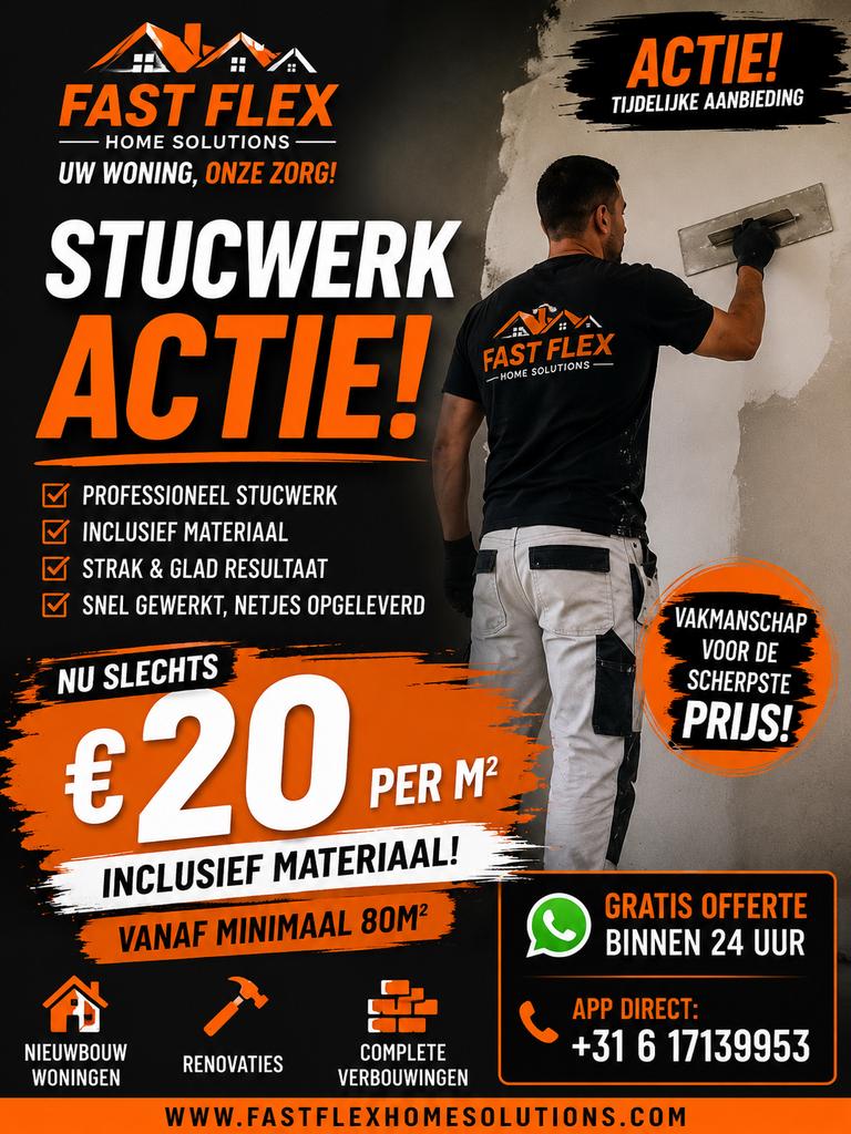 Professioneel Stucwerk €20 p/m² incl materiaal