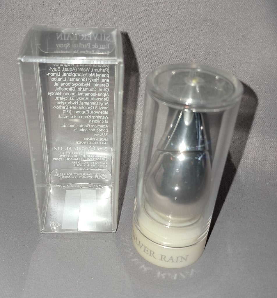 Luxe parfum mini - Silver rain + doosje, Ophalen of Verzenden, Zo goed als nieuw, Miniatuur, Gevuld
