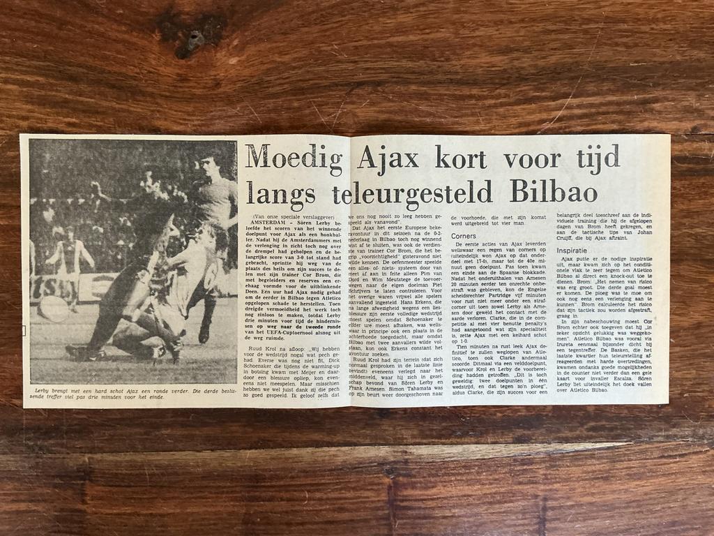 Voetbal krantenartikel Ajax Atletico Balbao sept 1978 Lerby, Ophalen of Verzenden, Knipsel(s)