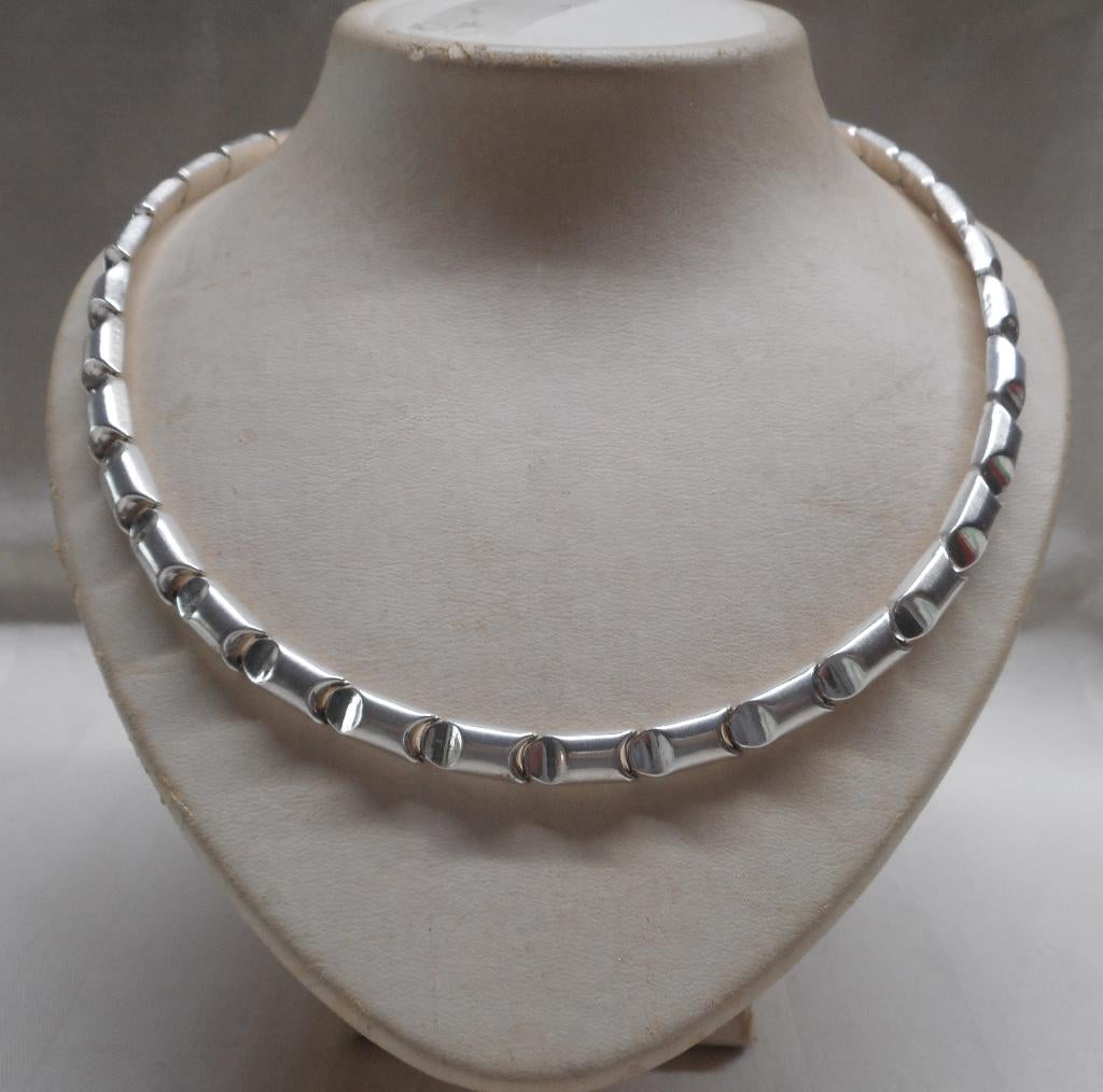 Zilveren modernist collier jaren 70 nr.587