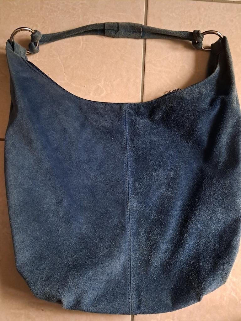 Blauwe suède schoudertas Borse in Pelle, Italië, Overige merken, Gebruikt, Blauw, Ophalen of Verzenden