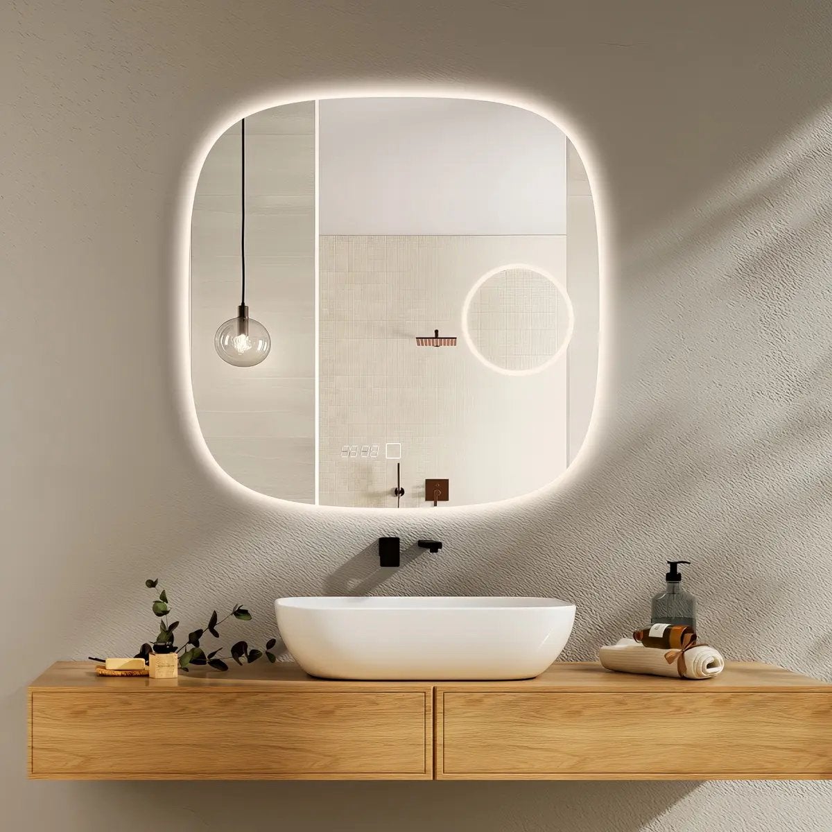 Ovale spiegel 60x60 verlichting,verwarming en vergrootglas, Huis en Inrichting, Badkamer | Badkamermeubels, Ophalen, Overige typen