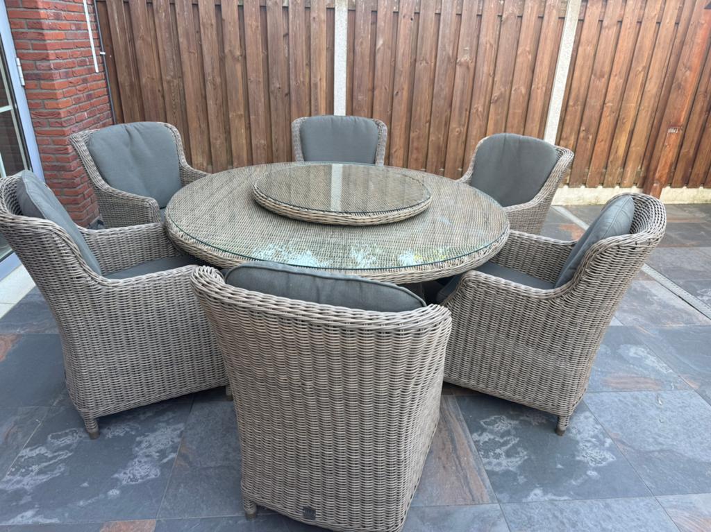 4seasons Brighton lazy susan 6 stoelen grote tafel, Overige materialen, 6 zitplaatsen, Ophalen of Verzenden, Zo goed als nieuw