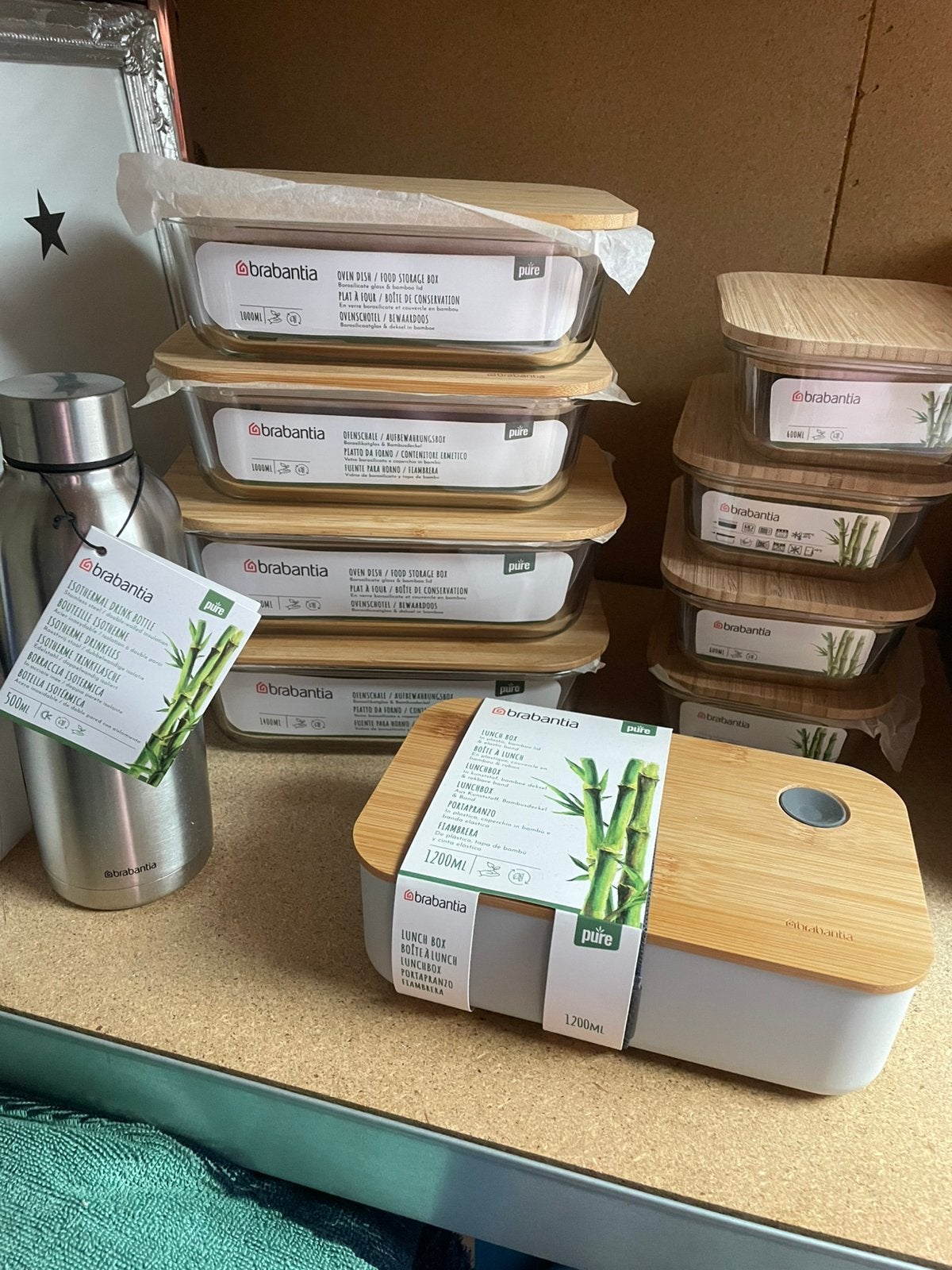 Brabantia bamboe SET vershoudschaal,lunchbox en BEKER, Ophalen of Verzenden, Zo goed als nieuw, Gehele gezicht