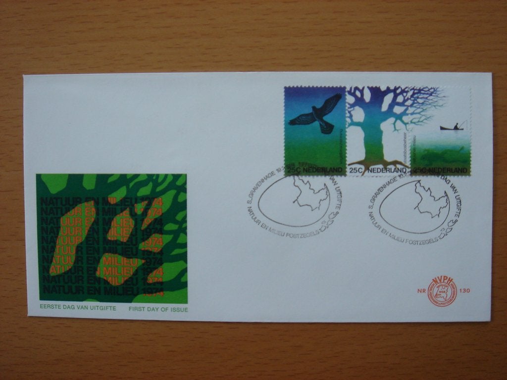 NVPH E130 1e Dag-enveloppe Natuur en Milieu 1974, Ophalen of Verzenden, Onbeschreven, Nederland