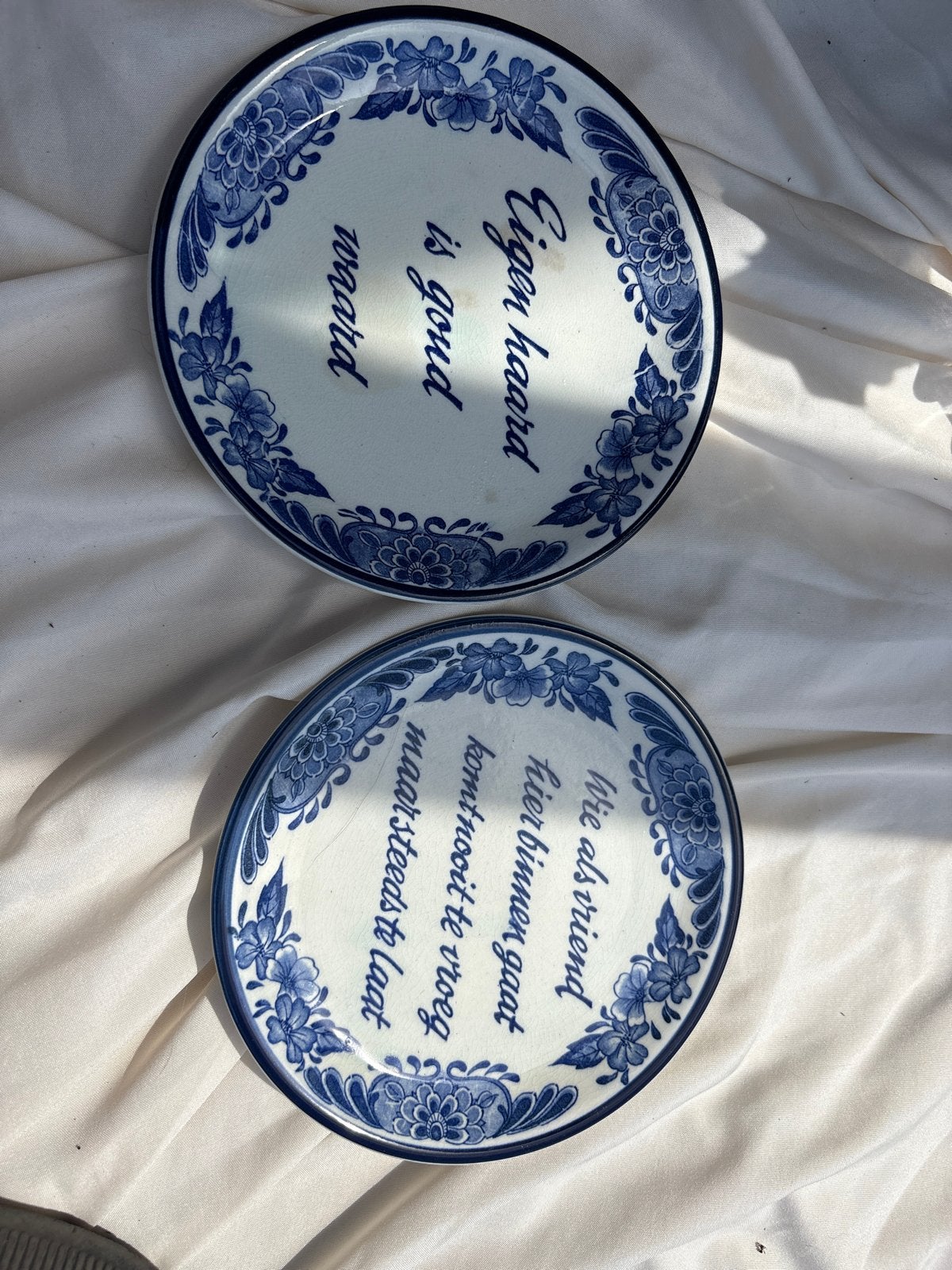 Delfts Blauw Wandborden met Spreuken - Set van 2, Antiek en Kunst, Antiek | Wandborden en Tegels, Ophalen of Verzenden