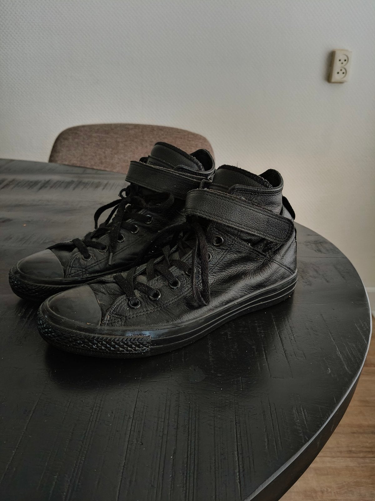 Zwarte leren Converse All Star sneakers met klittenband 40, Zwart, Converse, Ophalen of Verzenden, Sneakers of Gympen