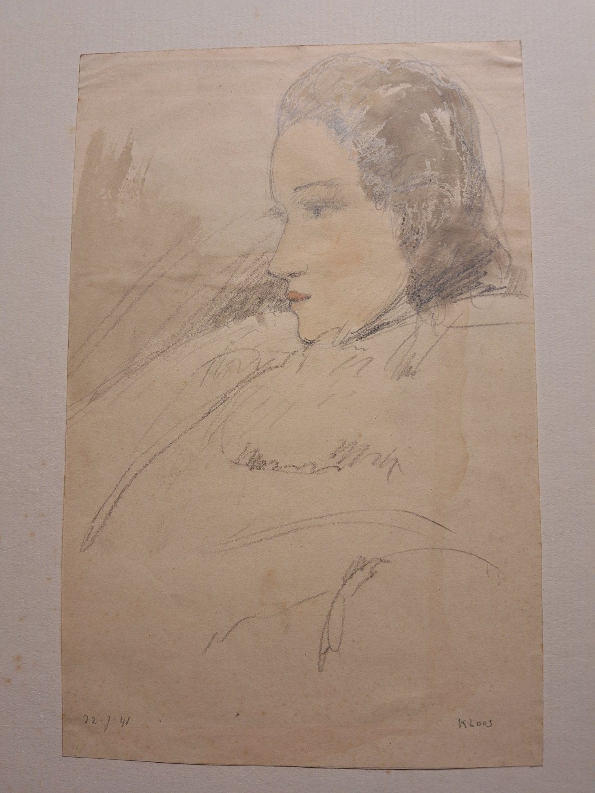 Tekening van een vrouw door Cornelis Kloos (1941), Antiek en Kunst, Ophalen of Verzenden, Tekening, Potloodtekening, Gesigneerd