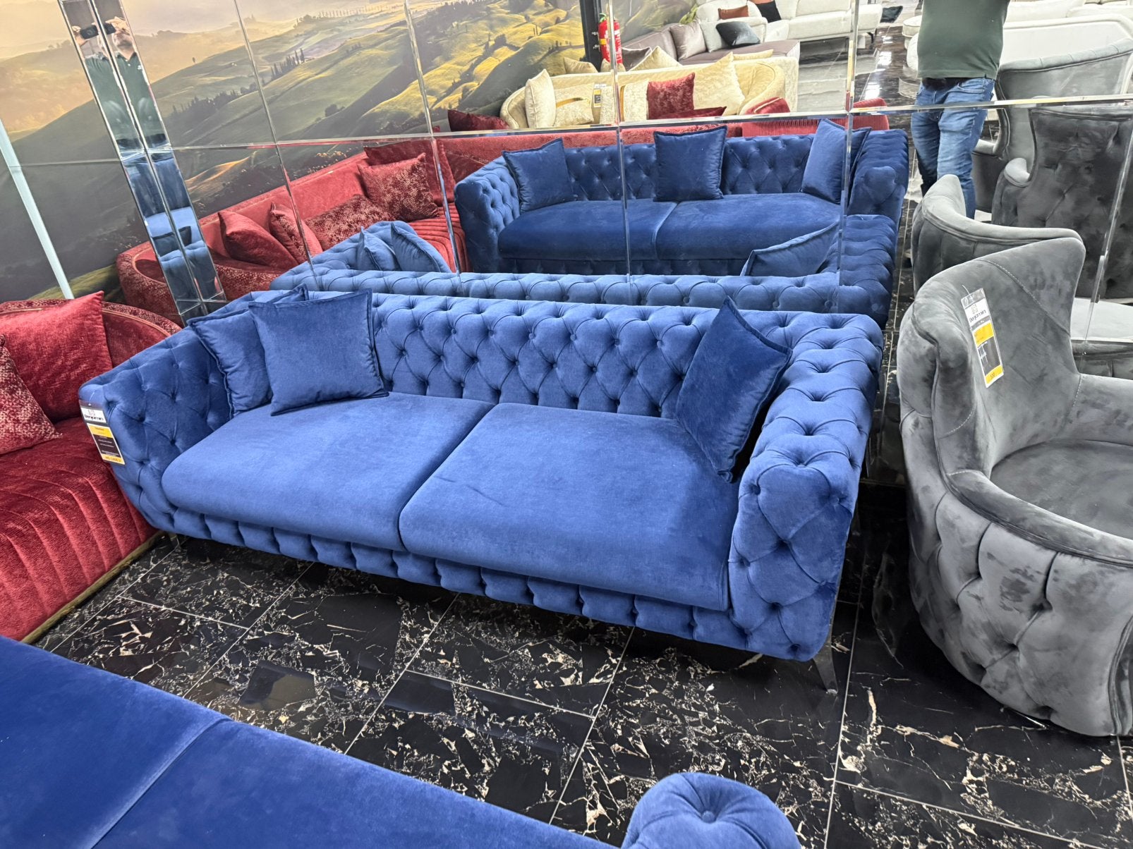 ‼️TE KOOP / NIEUW‼️ BLAUWE CHESTER BANKSTEL, Huis en Inrichting, Banken | Bankstellen, Ophalen of Verzenden, Nieuw