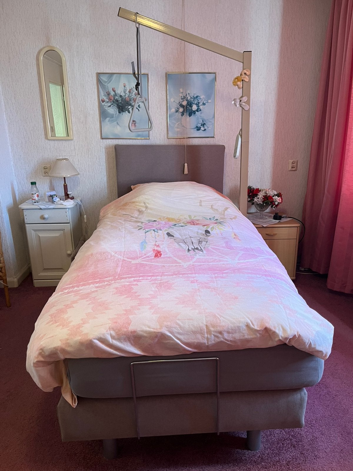 verstelbaar bed met handgreep, Ophalen, 90 cm, Eenpersoons, 200 cm
