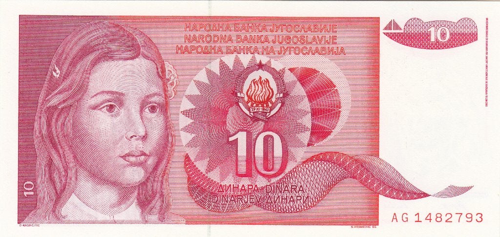 Joegoslavië -10 Dinar 1990 UNC serie AG 1482793 - P#103, Ophalen of Verzenden, Joegoslavië