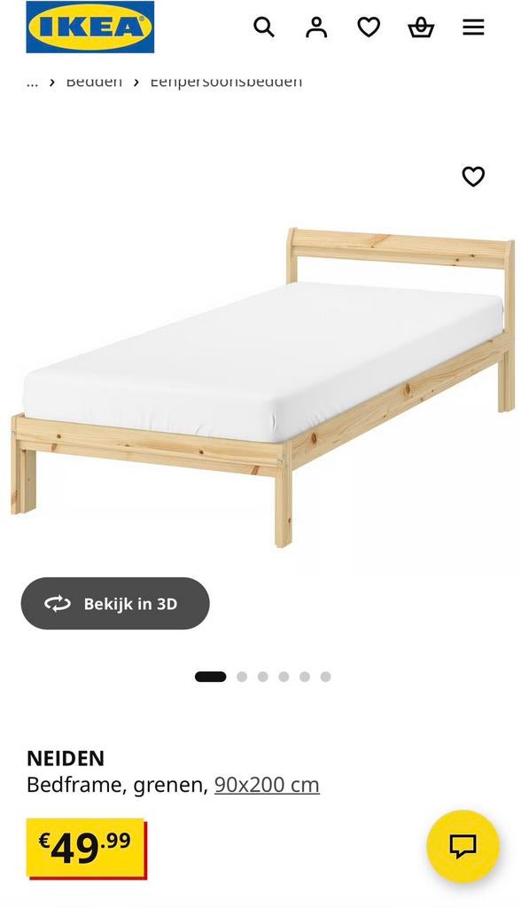NEIDEN Bed grenen inc lattenbodem 90x200 cm, Huis en Inrichting, 90 cm, Eenpersoons, Wit, Ophalen of Verzenden