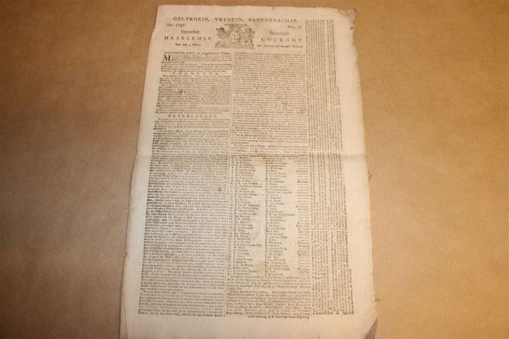 Antieke krant - Oprechte Haarlemsche Courant no 27 - 1797 !!, Ophalen of Verzenden, Voor 1920, Knipsel(s)