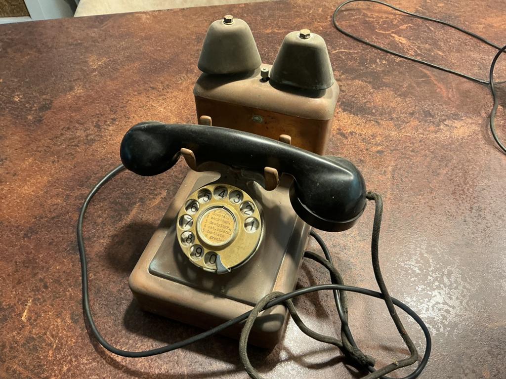 Vintage Koperen Telefoon met Draaischijf en Bellen, Antiek en Kunst, Ophalen of Verzenden
