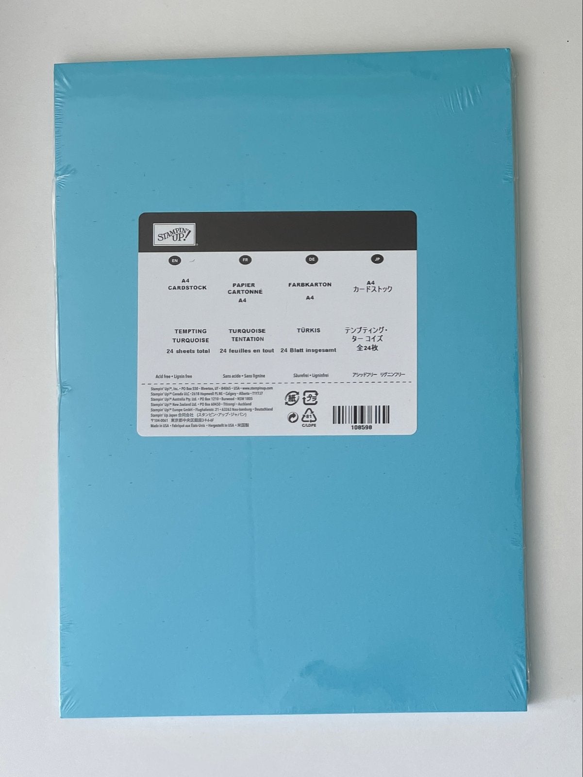 Stampin' Up! A4 Cardstock Tempting Turquoise, Overige thema's, Nieuw, Ophalen of Verzenden, Papier of Karton
