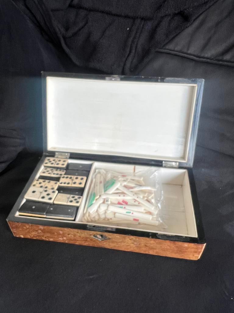Antieke Victoriaanse Spelletjesdoos met Domino en Mahjong, Ophalen of Verzenden