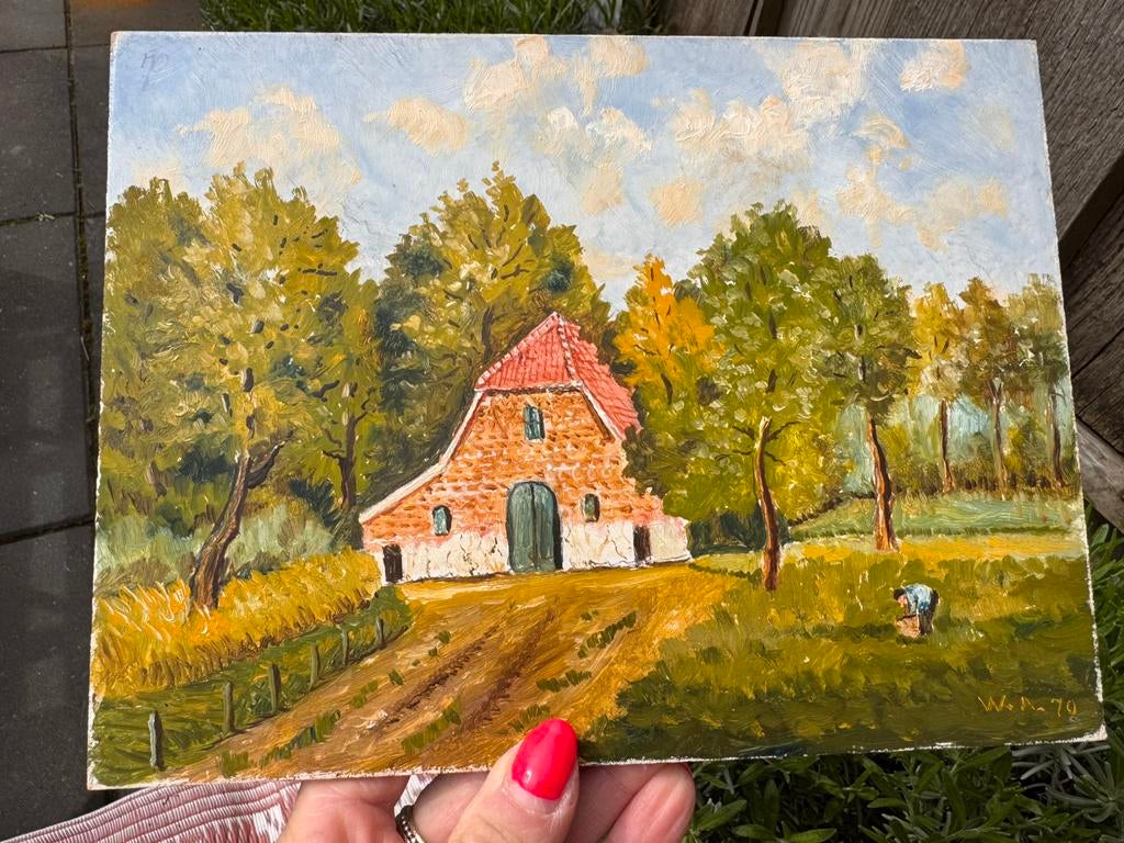 Olieverf Aberson - oude boerderij wooldrikspark Enschede, Antiek en Kunst, Kunst | Schilderijen | Klassiek, Ophalen of Verzenden