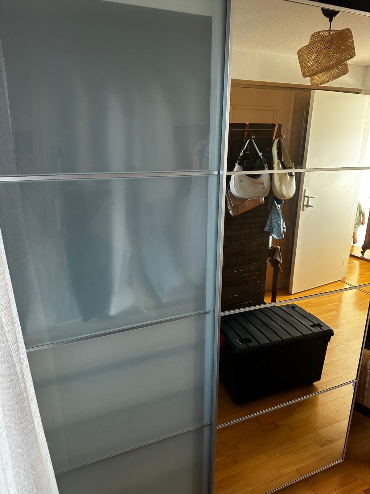 Ikea Pax Schuifdeuren (150x201cm) met glas en spiegel, Ophalen, Gebruikt, 100 tot 150 cm, 200 cm of meer