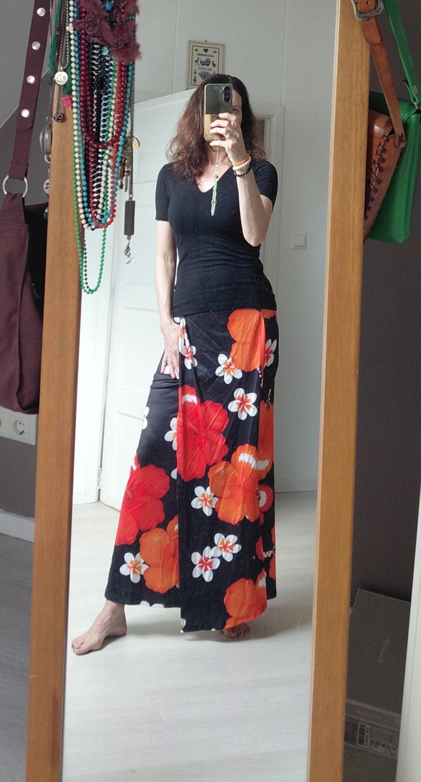 Lange rok met bloemenprint, Kleding | Dames, Zwart, Nieuw, Ophalen of Verzenden, Maat 36 (S)