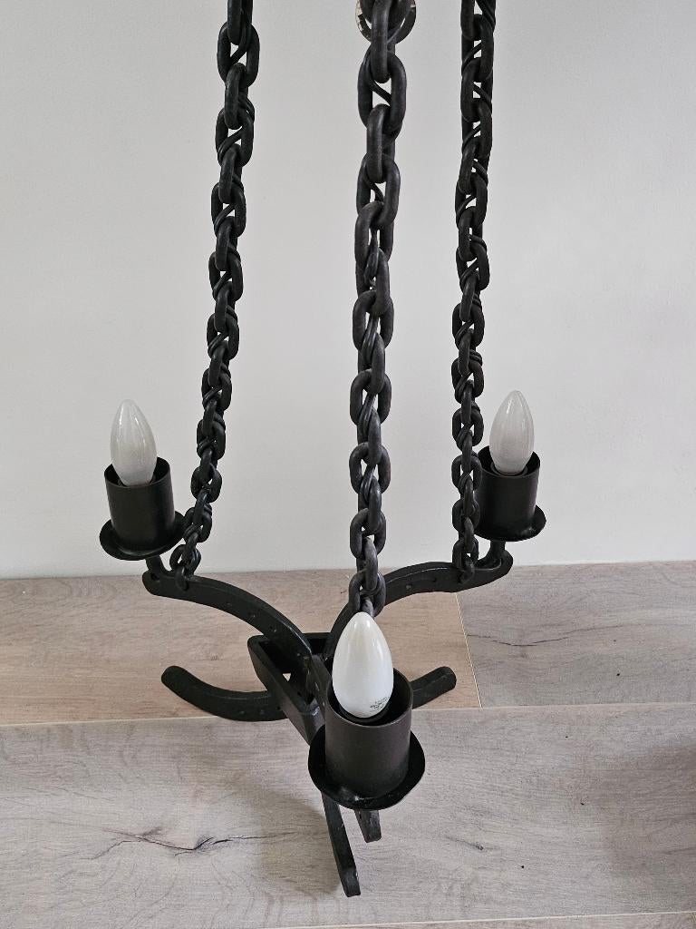 lamp gemaakt van 3 hoefijzers - handgemaakt, Ophalen of Verzenden, Gebruikt, Metaal, Minder dan 50 cm