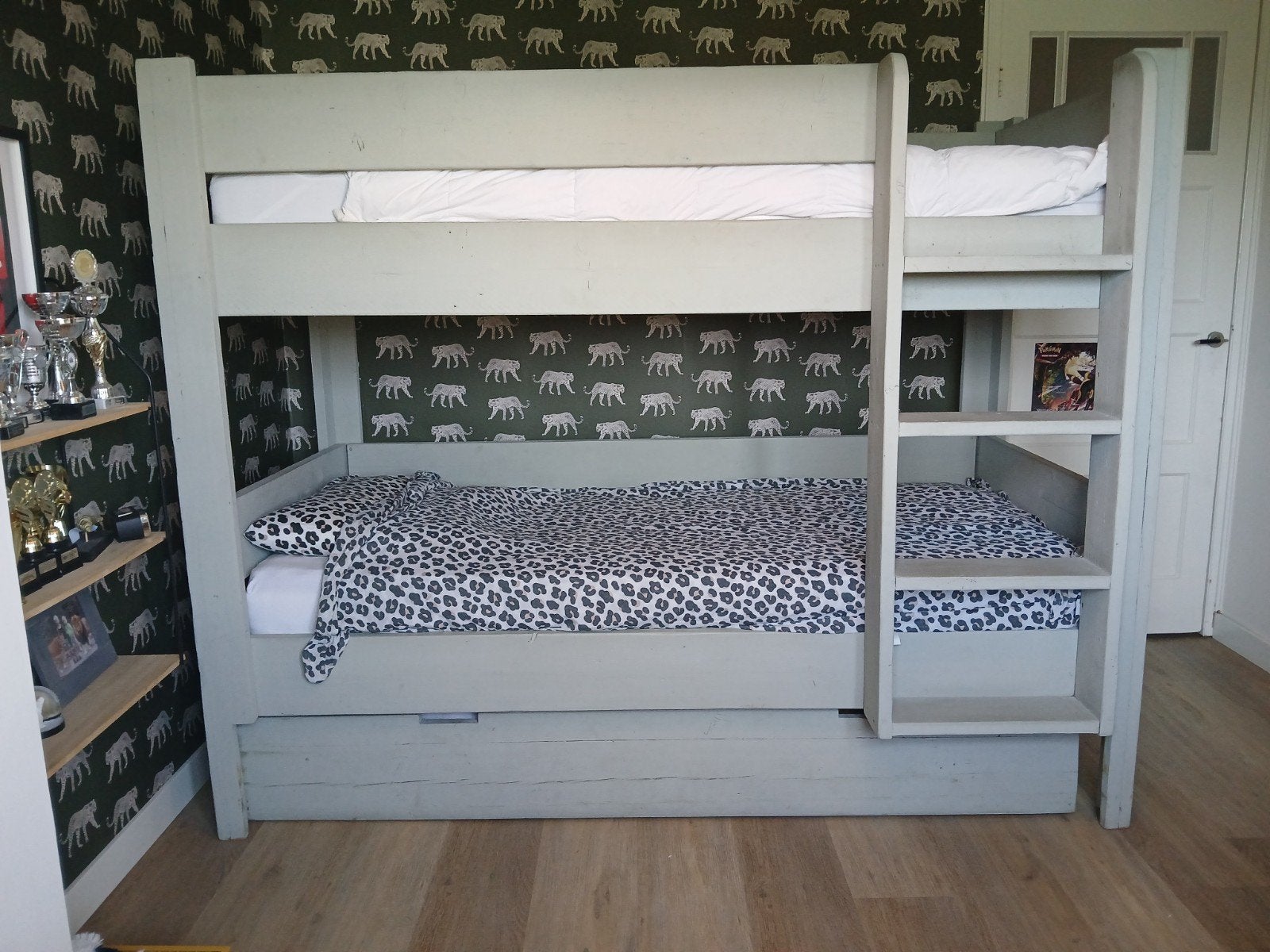 Stevig steigerhouten stapelbed - 171x215x104 cm, Huis en Inrichting, Slaapkamer | Stapelbedden en Hoogslapers, Ophalen, Eenpersoons