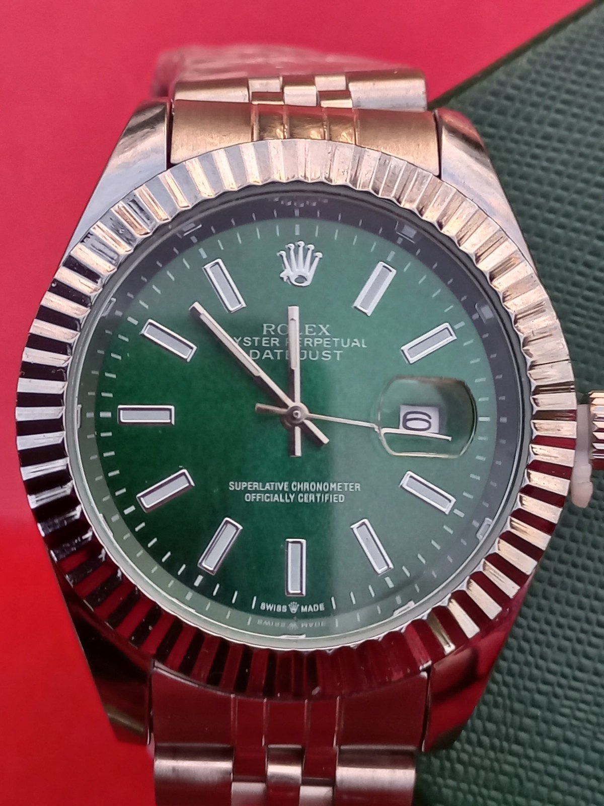 Datejust Horloge Groene Wijzerplaat, Ophalen of Verzenden, Zo goed als nieuw, Staal, Overige merken