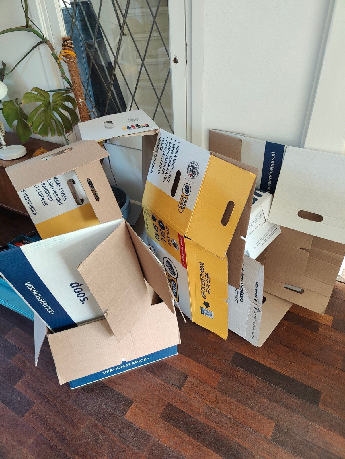 6 verhuisdozen, Doe-het-zelf en Verbouw, Kratten en Dozen, Ophalen, 40 tot 60 cm, 50 tot 75 cm, 35 tot 50 cm