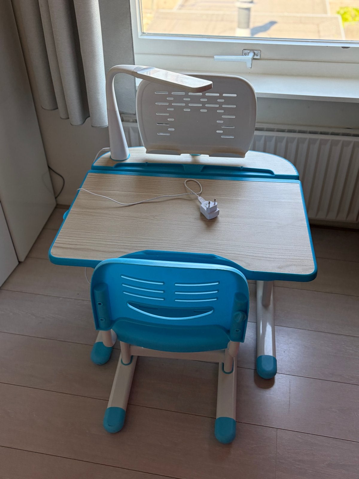 Ergonomisch Kinderbureau & Bureaustoel COMFORTLINE Blauw/Wit, Ophalen, Kinderbureau, In hoogte verstelbaar, Zo goed als nieuw
