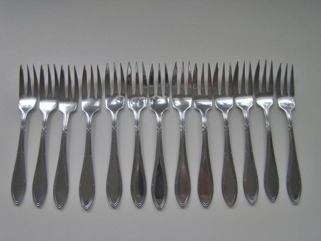 13 gebaksvorkjes G-Z vlekvrij staal, vintage  [12], Antiek en Kunst, Antiek | Bestek, Ophalen of Verzenden