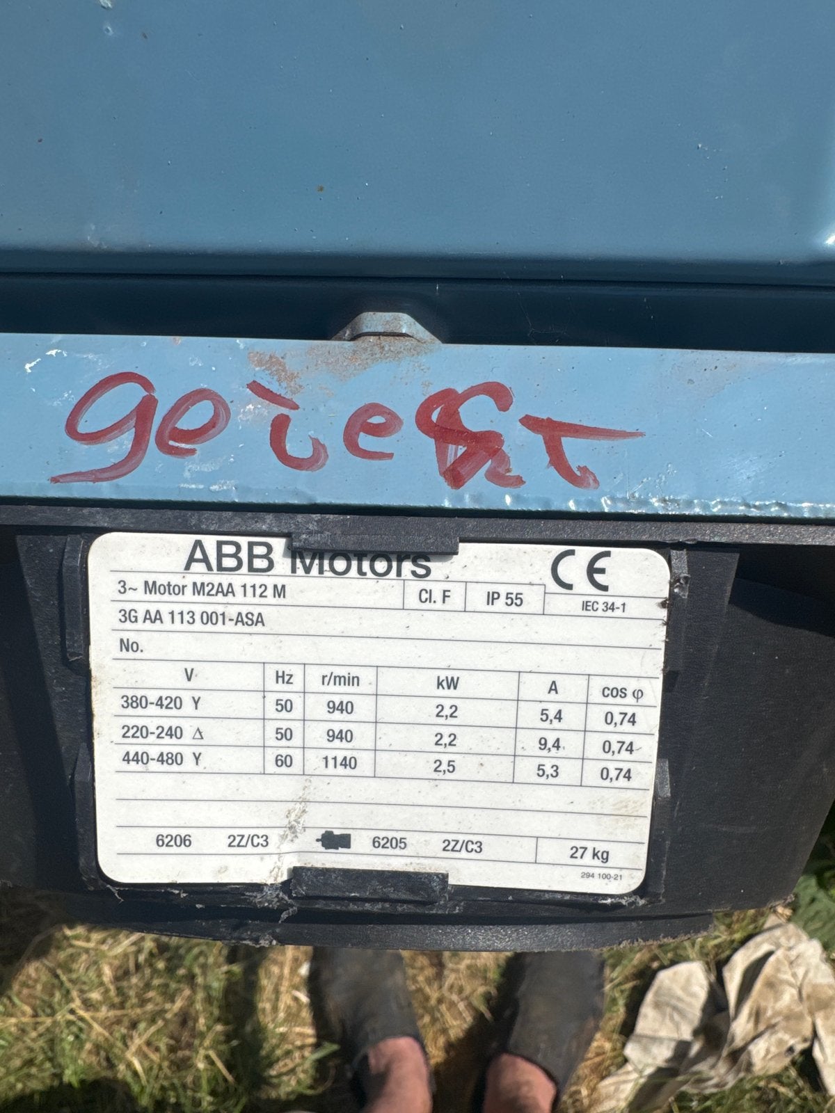 ABB Motor M2AA 112 M - 2.2 kW Elektromotor, Doe-het-zelf en Verbouw, Motoren, Ophalen, Gebruikt, Elektromotor, Minder dan 1400 rpm