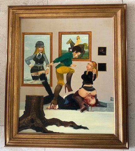Surrealistisch macaber realisme - ca.1980 - Europese School, Doek, Portret of Personen, Surrealisme, Ophalen of Verzenden