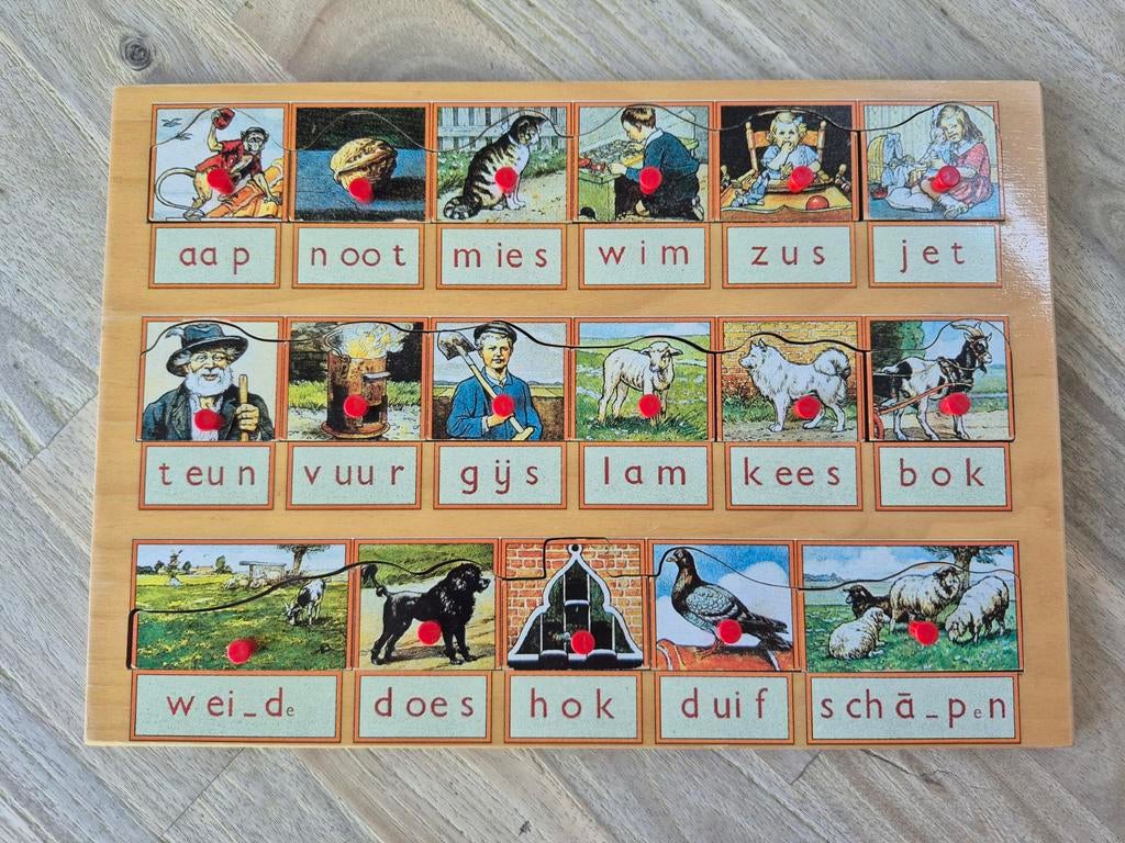 Vintage Houten Puzzel met Woorden en Afbeeldingen, Ophalen of Verzenden