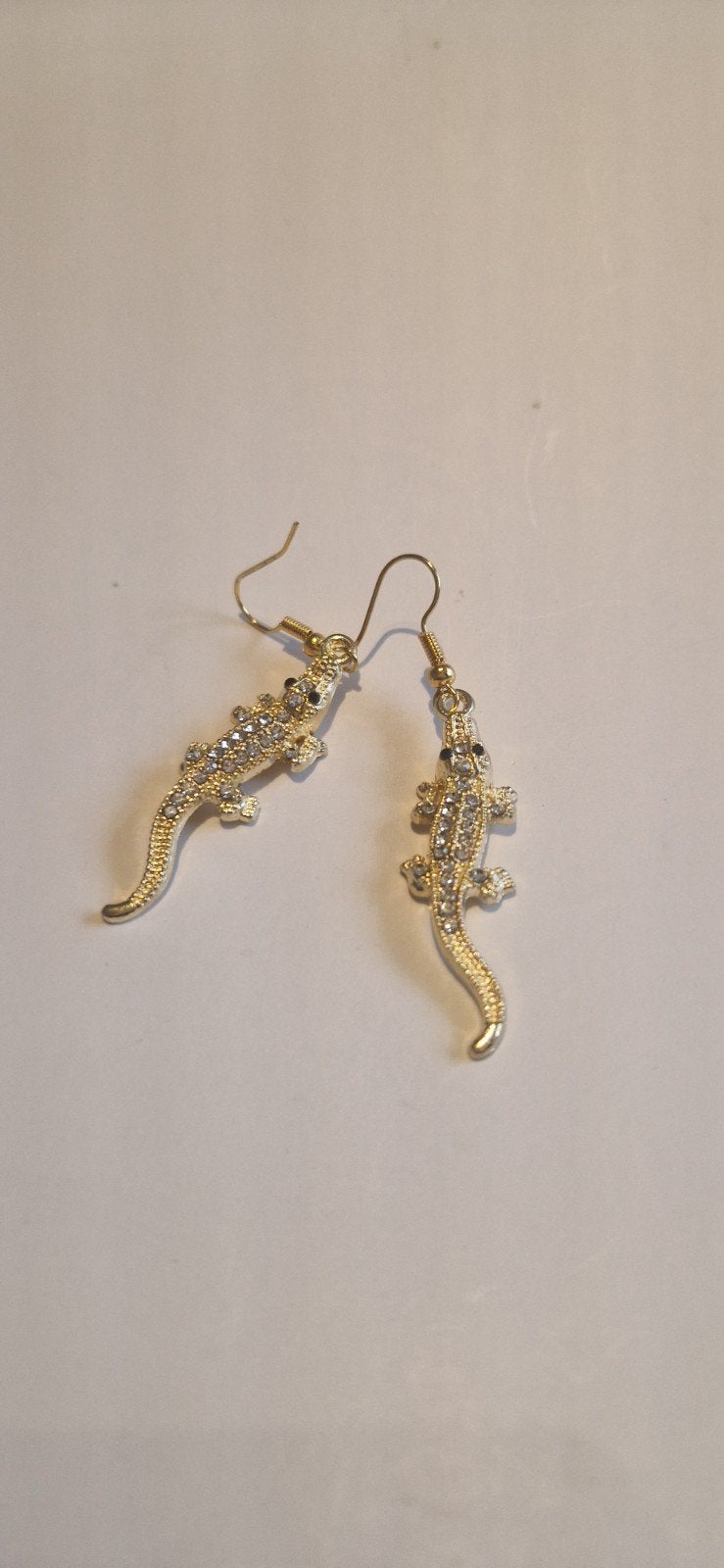 Gouden Hagedis Oorbellen met Strass, Overige materialen, Hangers, Ophalen of Verzenden, Zo goed als nieuw