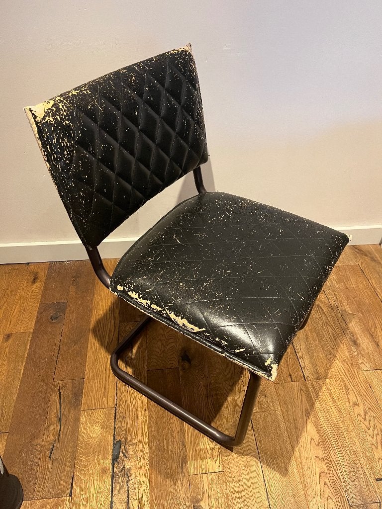 6 stoelen met zwart en Blauw kunstleer, Ophalen, Gebruikt, Zwart, Metaal