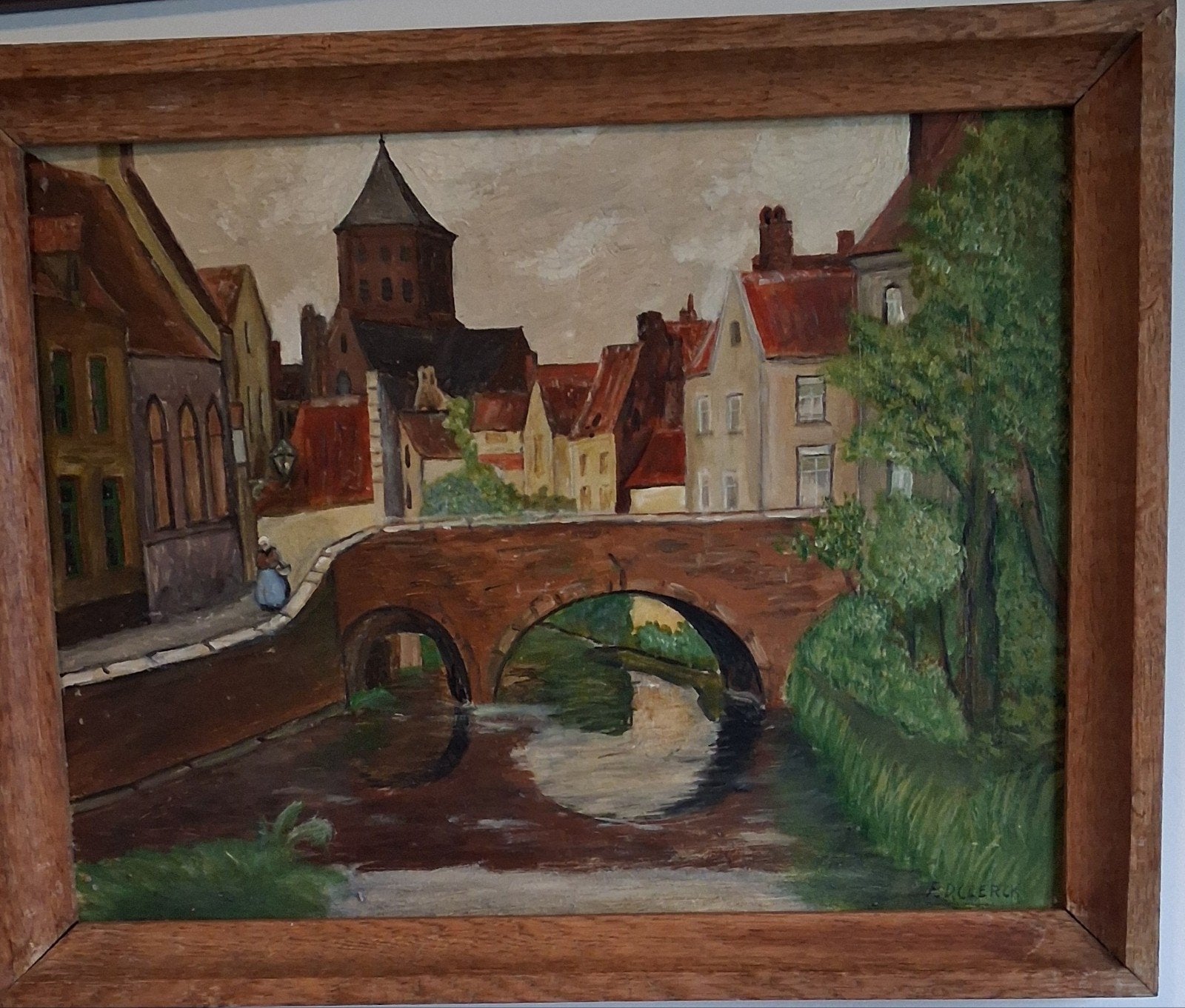 F.D.Clerck, Brugge. De Sleutel Brug. 50/40 cm., Antiek en Kunst, Ophalen, Paneel, Impressionistisch, Gesigneerd