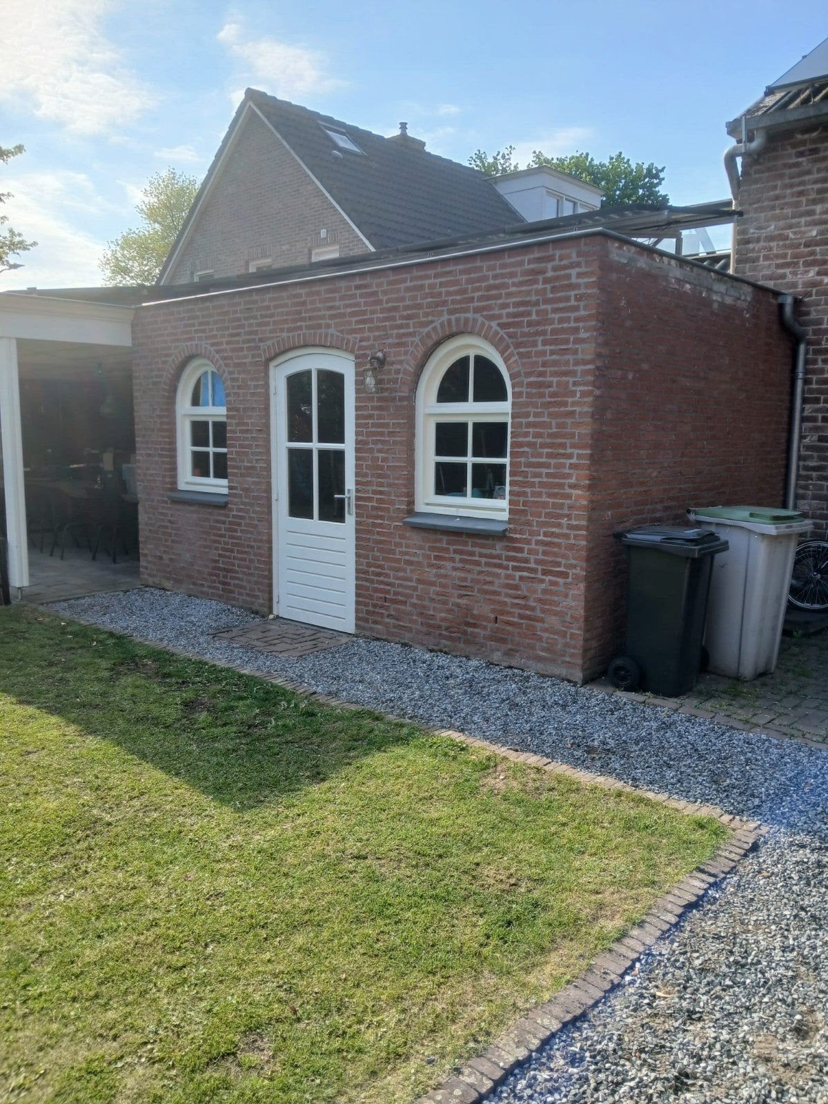 Hardhouten buitendeur en twee boogramen, Ophalen, Gebruikt, 200 tot 215 cm, Glas