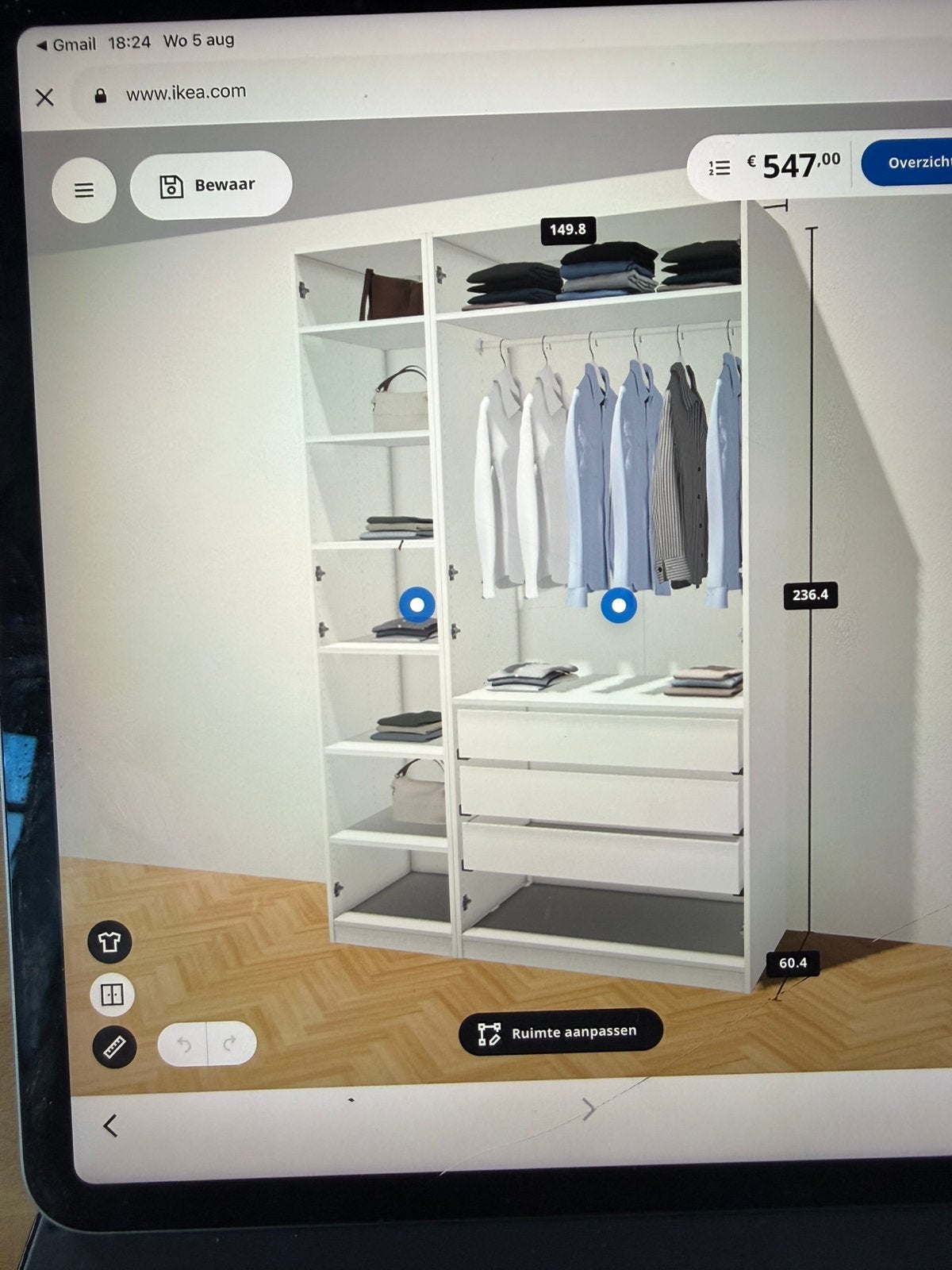 Ikea kledingkast Pax wit, Ophalen, 200 cm of meer, 150 tot 200 cm, Zo goed als nieuw