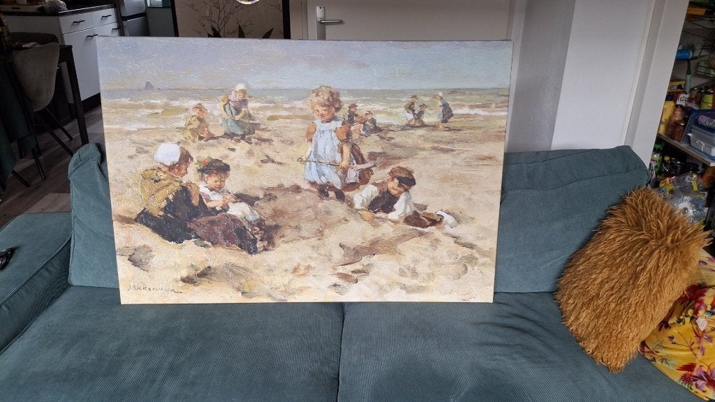 Kinderen aan het strand, Johannes Akkeringa op canvas, Ophalen