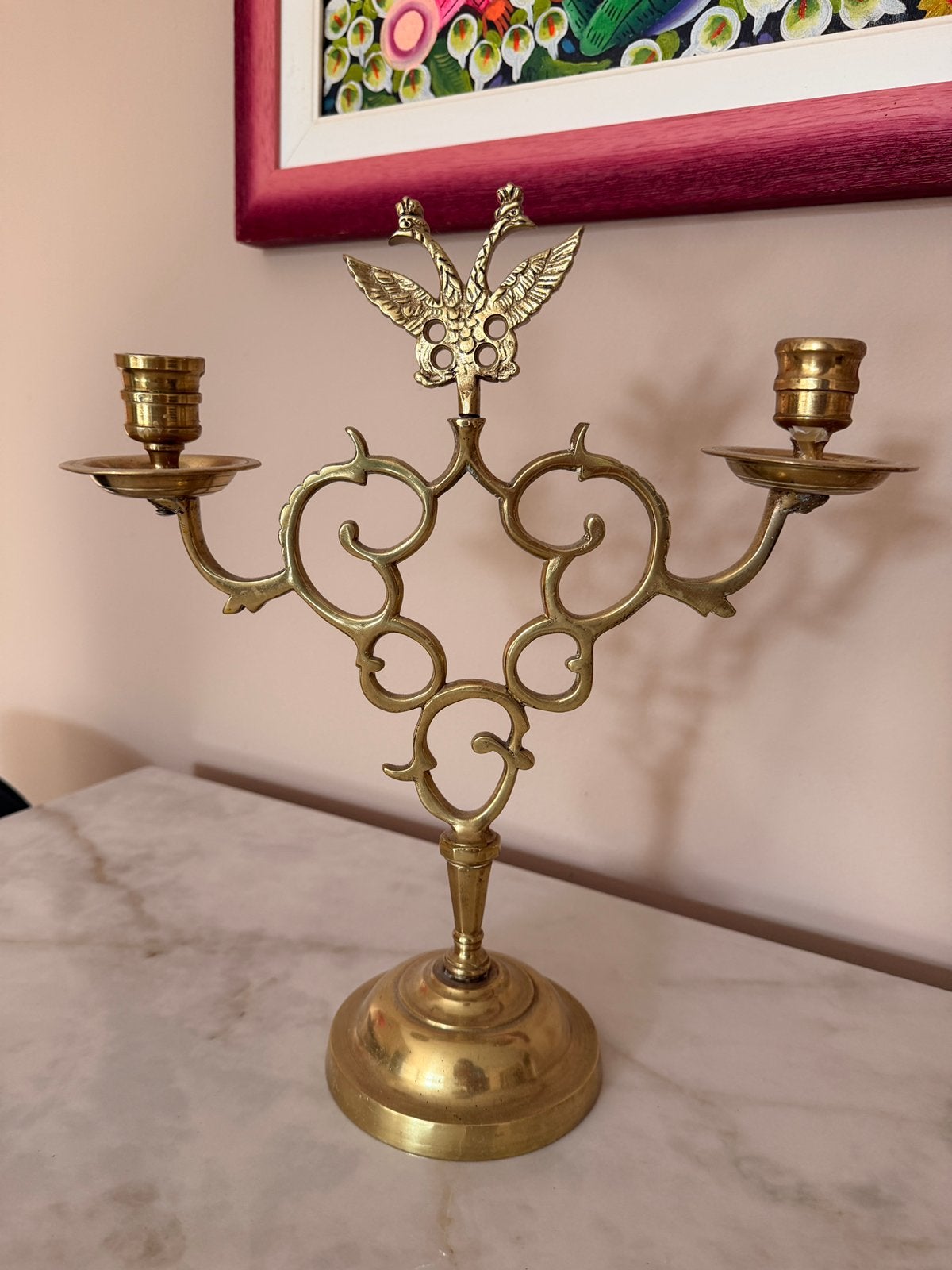 Zware messing tweearmige kandelaar uit 1910, Ophalen of Verzenden, Overige materialen