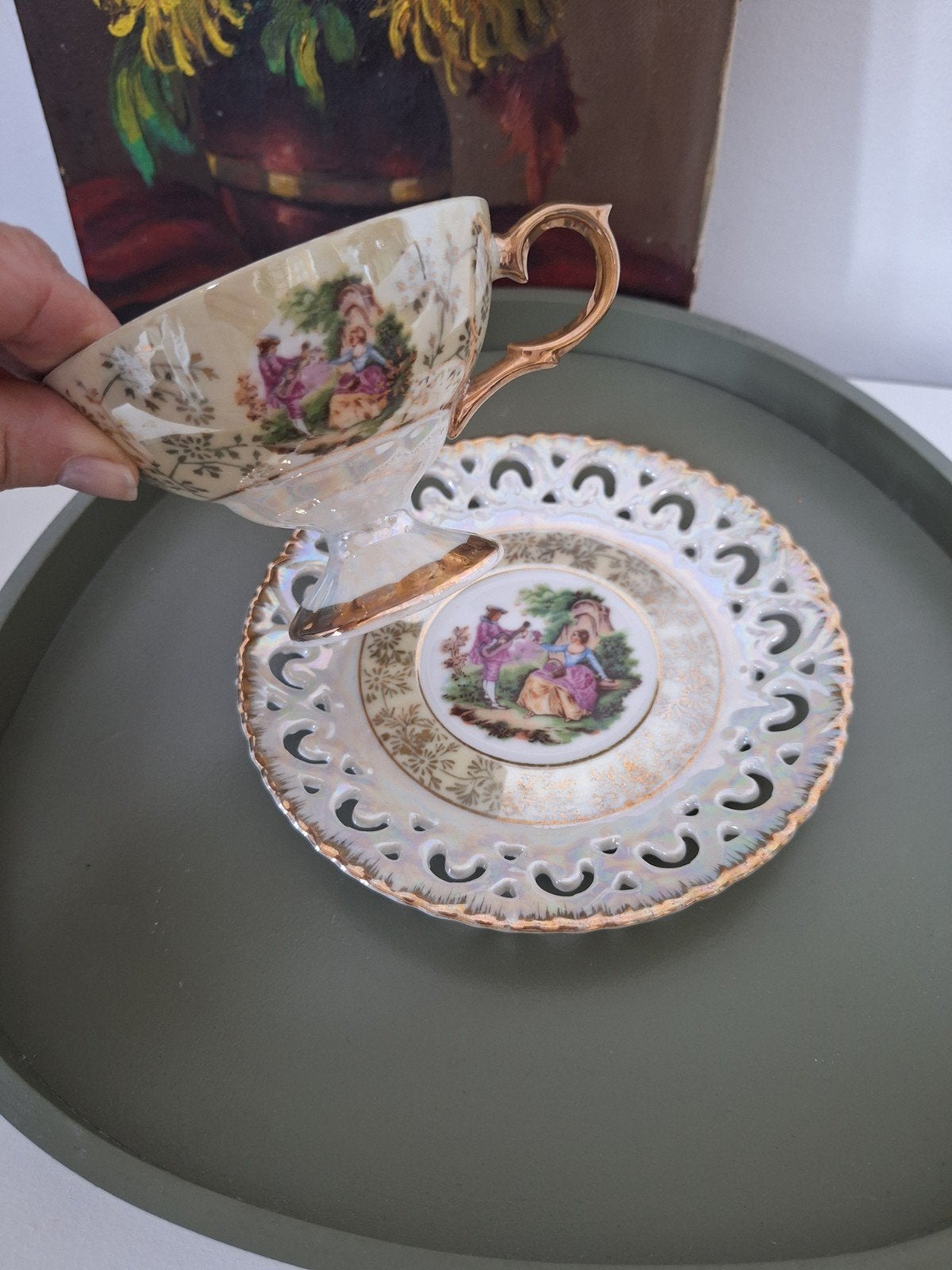 Prachtige Parelmoer Kop Schotel  Versailles Porcelaine, Ophalen of Verzenden