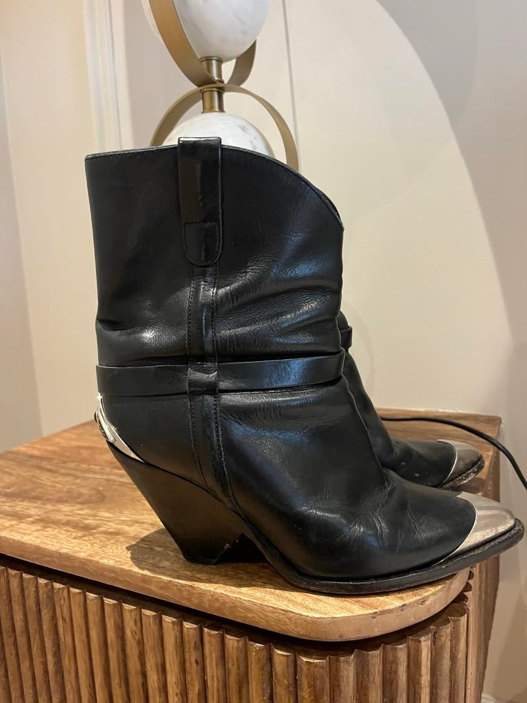 Isabel Marant Lamsy boots - Zwart Leer Maat 38, Zwart, Lage of Enkellaarzen, Ophalen of Verzenden, Gedragen