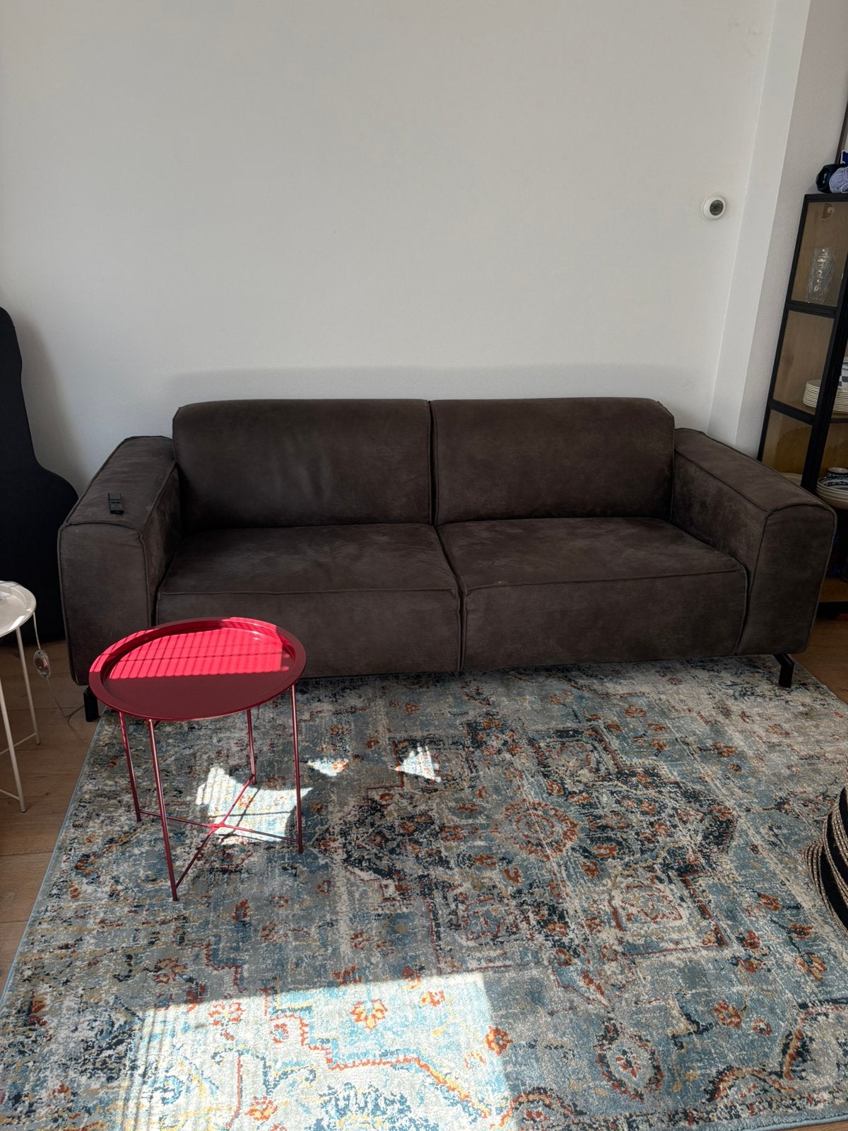 Leren bank - grijs / donkerbruin, Ophalen, Gebruikt, 75 tot 100 cm, Leer