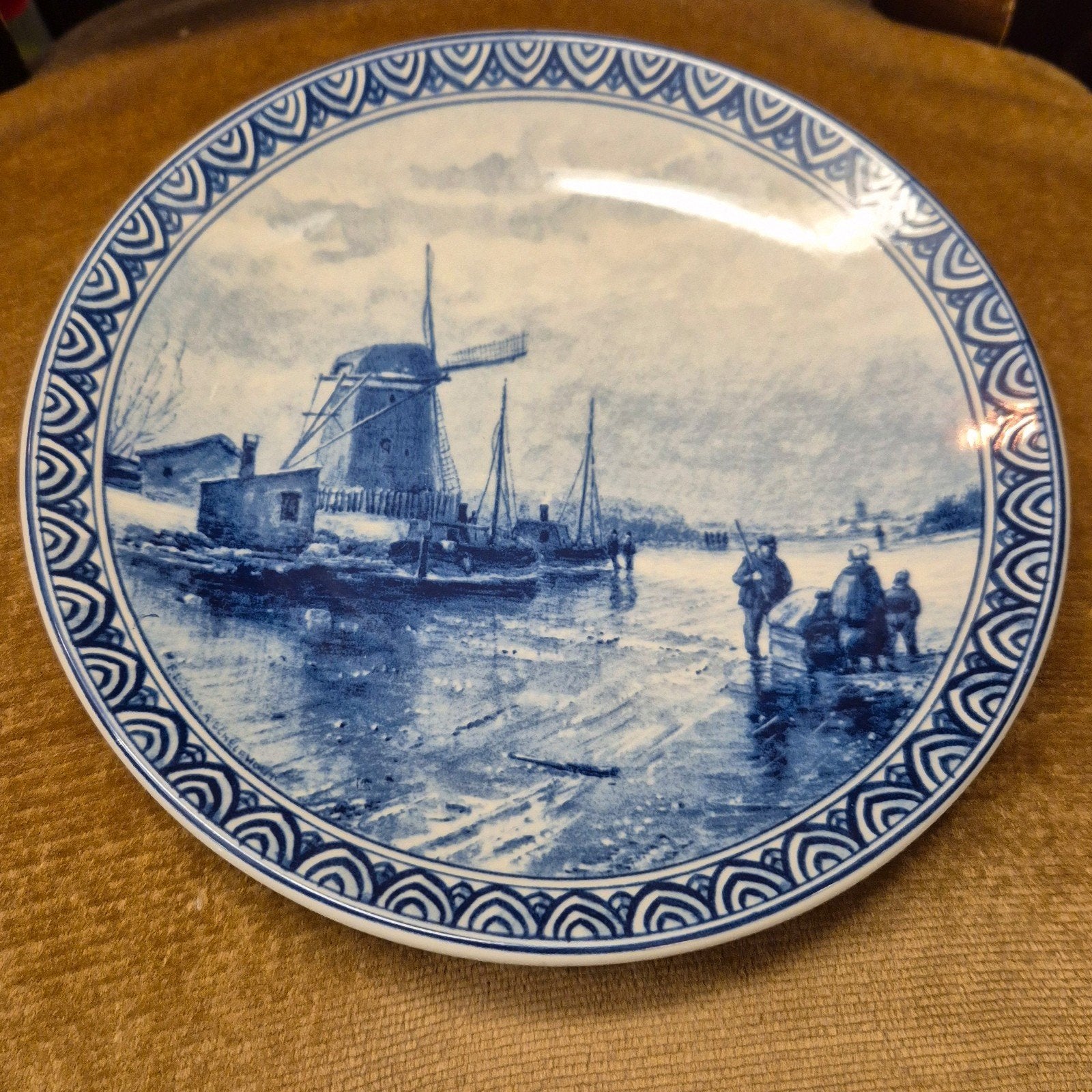 Origineel Delftsblauw wandbord - Winterlandschap molen /20cm, Antiek en Kunst, Ophalen of Verzenden