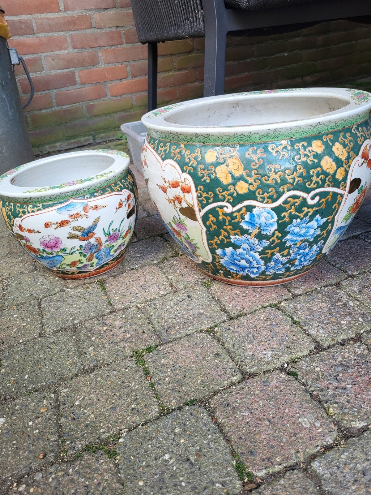 Prachtige set Chinese vissenkommen / Jardinières – Famille, Ophalen, Steen, Minder dan 30 cm, Rond