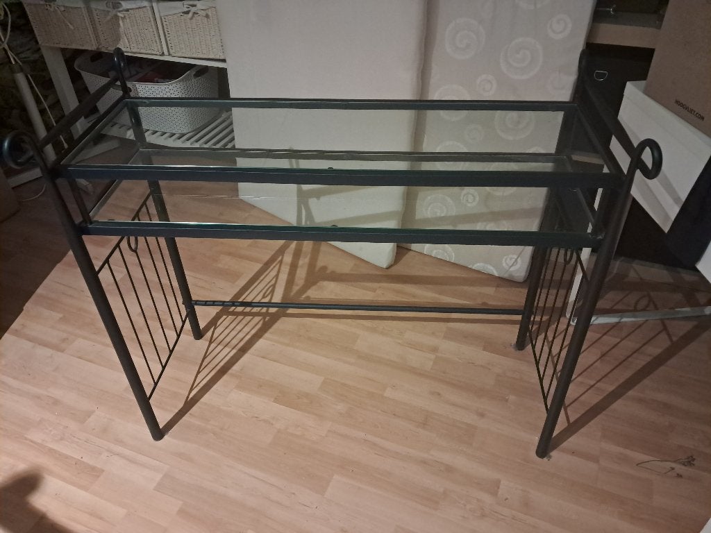 Sidetable / make-up tafel ijzer blauw met glasplaatjes, Ophalen, Zo goed als nieuw