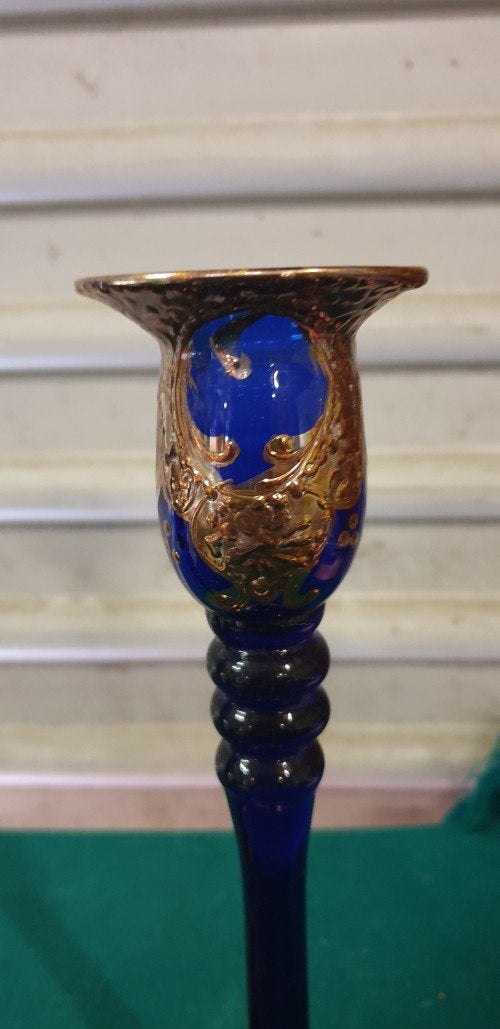 kandelaars simals glas 2 x vintage, Ophalen of Verzenden
