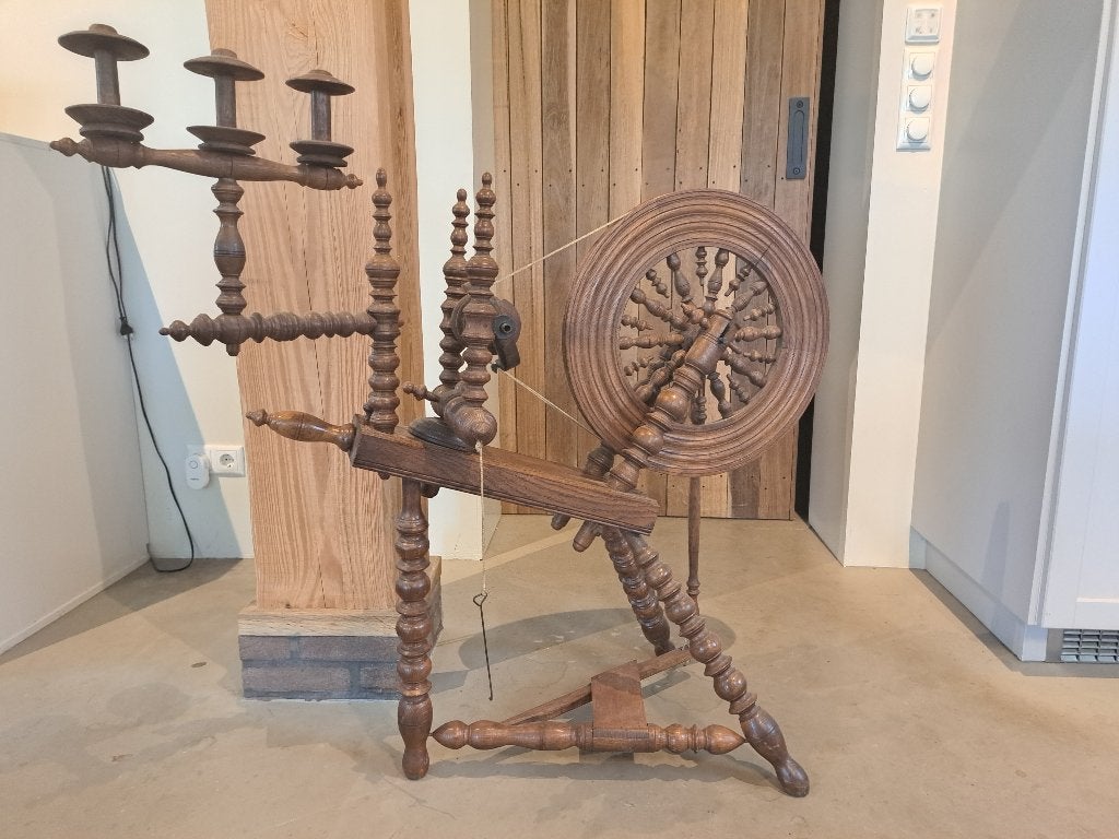 Spinnenwiel eiken, Ophalen, Gebruikt, Spinwol