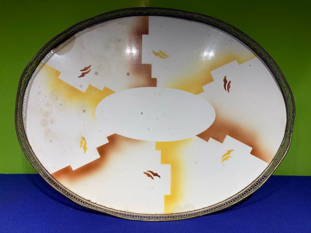 Vintage Art Deco Dienblad Ovaal Metaal Emaille, Overige materialen, Gebruikt, Ophalen of Verzenden, Schaal of Schalen